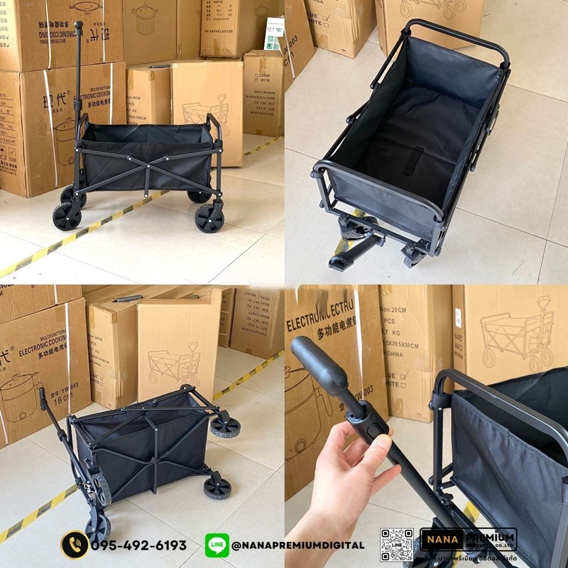 รถเข็นแคมป์ปิ้งกลางแจ้งแบบพับได้ พร้อมเบรก รถเข็นพกพา ล้อยาง 5-10 นิ้ว รับน้ำหนัก 250KG ผ้าอ็อกซ์ฟอร์ด ทนทาน