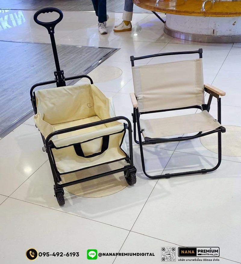 รถเข็นแคมป์ปิ้งกลางแจ้งแบบพับได้ พร้อมเบรก รถเข็นพกพา ล้อยาง 5-10 นิ้ว รับน้ำหนัก 250KG ผ้าอ็อกซ์ฟอร์ด ทนทาน
