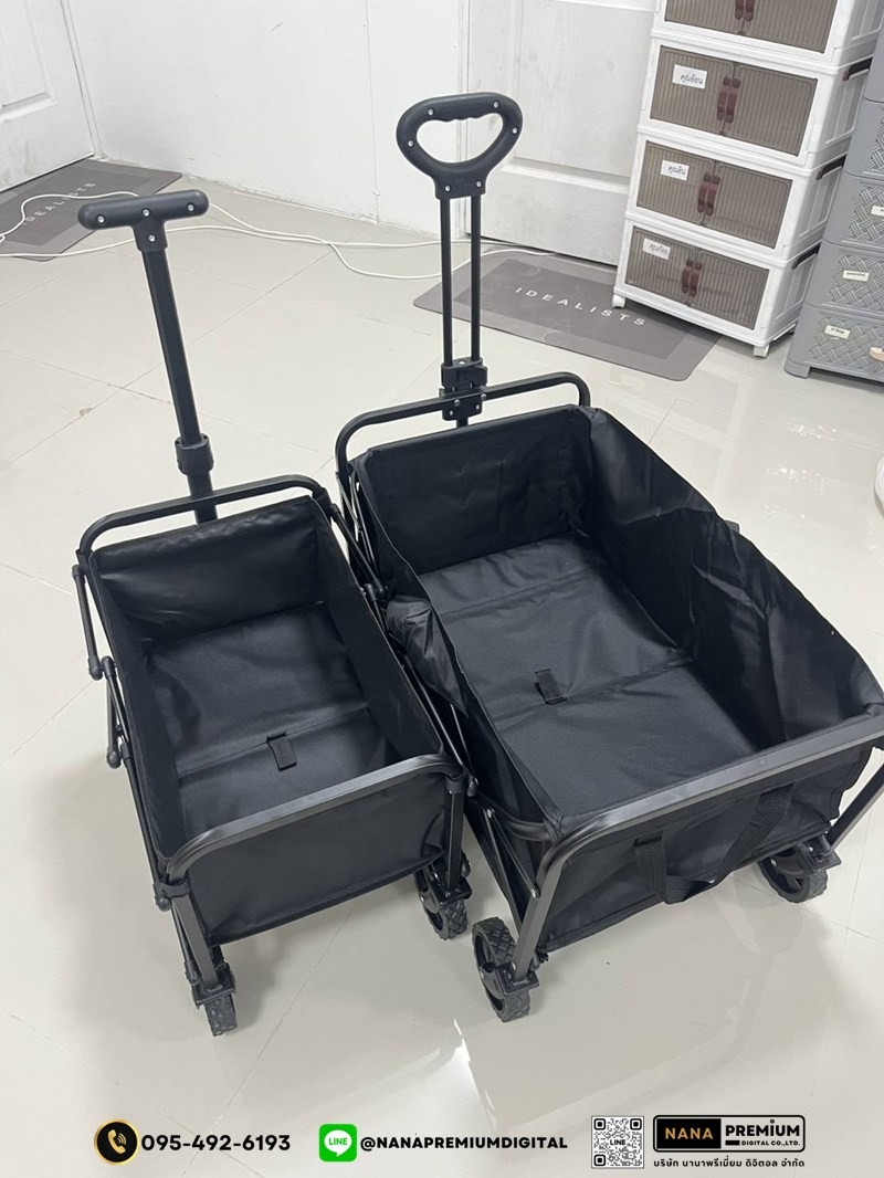 รถเข็นแคมป์ปิ้งกลางแจ้งแบบพับได้ พร้อมเบรก รถเข็นพกพา ล้อยาง 5-10 นิ้ว รับน้ำหนัก 250KG ผ้าอ็อกซ์ฟอร์ด ทนทาน
